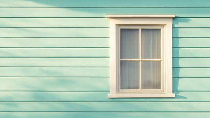 Fototapeta premium Vintage light teal house wall with white window.