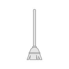 Minimalist gray broom illustration: cleaning tool concept for hygiene and household chores icon, line drawing