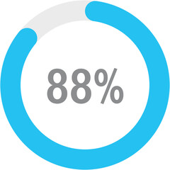 Blue circle percentage diagrams 88%, simple indicator infographic flat design vector illustration loading data interface elements app button ui ux web isolated on white background