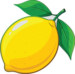PrintJuicy Lemon with Leaves Illustration &ndash; Fresh Yellow Citrus Clipart