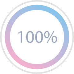 Blue pink gradient circle percentage diagrams 100%, simple indicator infographic flat design vector illustration loading data interface elements app button ui ux web isolated on white background