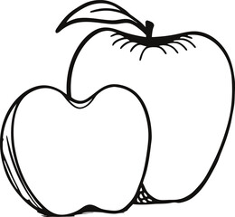 Apple Pair Outline Drawing &ndash; Black and White Fruit Vector Clipart