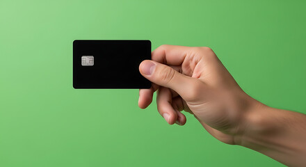 Hand holding a credit card and smartphone with blank screen for business communication