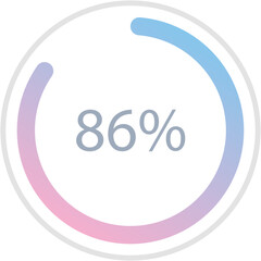 Blue pink gradient circle percentage diagrams 86%, simple indicator infographic flat design vector illustration loading data interface elements app button ui ux web isolated on white background