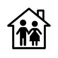 Family icon with a house illustrating parents together inside their property. Family icon with a house symbolizes home and security for a couple starting family.