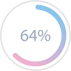 Blue pink gradient circle percentage diagrams 64%, simple indicator infographic flat design vector illustration loading data interface elements app button ui ux web isolated on white background