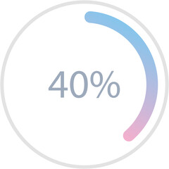 Blue pink gardient circle percentage diagrams 40%, simple indicator infographic flat design vector illustration loading data interface elements app button ui ux web isolated on white background