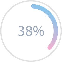 Blue pink gradient circle percentage diagrams 38%, simple indicator infographic flat design vector illustration loading data interface elements app button ui ux web isolated on white background
