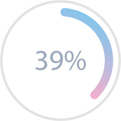 Blue pink gradient circle percentage diagrams 39%, simple indicator infographic flat design vector illustration loading data interface elements app button ui ux web isolated on white background