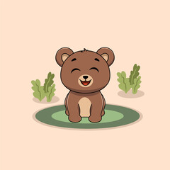 Happy cute bear vector hand drawn cartoon style icon isolated