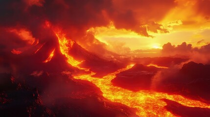 Obraz premium volcanic lava flow background with molten texture