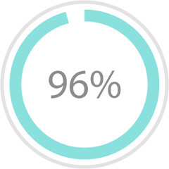 Green circle percentage diagrams 96%, simple indicator infographic flat design vector illustration loading data interface elements app button ui ux web isolated on white background
