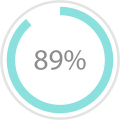 Green circle percentage diagrams 89%, simple indicator infographic flat design vector illustration loading data interface elements app button ui ux web isolated on white background