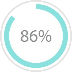 Green circle percentage diagrams 86%, simple indicator infographic flat design vector illustration loading data interface elements app button ui ux web isolated on white background