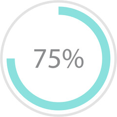 Green circle percentage diagrams 75%, simple indicator infographic flat design vector illustration loading data interface elements app button ui ux web isolated on white background