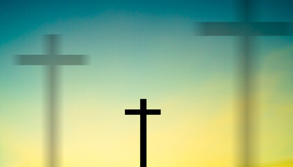 Cross christian god religion on sunset background, jesus church worship pray catholic grace christ, symbols christ love holy spiritual hope peach victory spirit meditation catholicism crucifix trush.