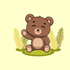 Cute bear weaving illustration hand drawn with nature elements