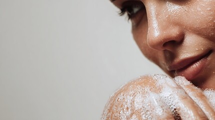 Woman with Soap Suds on Skin