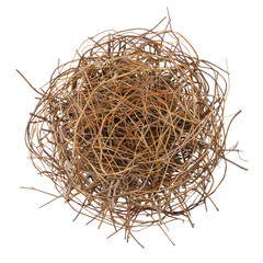 Empty Bird Nest Made From Twigs and Sticks Isolated on White Background