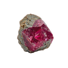 Stunning raw deep red mineral crystal isolated on clean white background