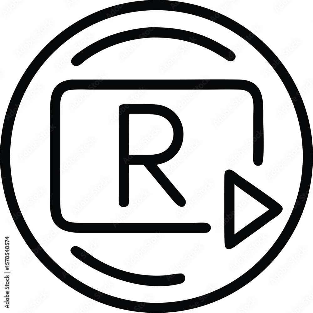 Fototapete vector art of a black and white r logo with an arrow inside a circle is displayed