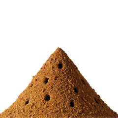 Close Up of Brown Sugar Pyramid with Granular Texture on White Background