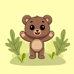 Cute bear happy pose illustration cartoon style