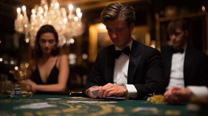 Elegant Poker Game at Luxurious Casino Table