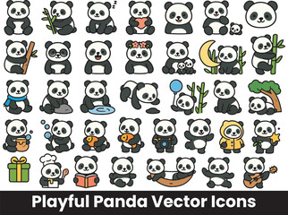 Collection of Cute Panda Illustrations in Various Poses and Activities