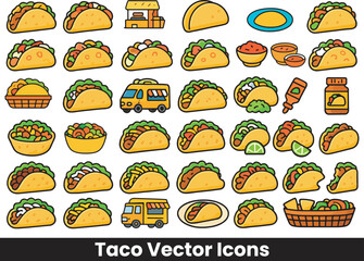 Collection of Taco, Tex-Mex, and Mexican Food Icons