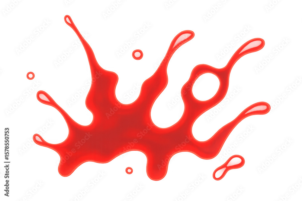 Poster Bright red liquid splashing and forming dynamic shapes against a transparent background, creating an abstract and vibrant visual element