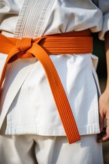 CloseUp of an Orange Judo Belt on a White Kimono