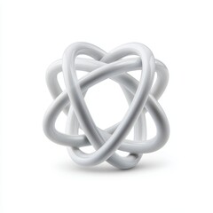 Fototapeta premium A sleek, metallic, abstract 3D knot with intertwined loops creating a smooth, modern and futuristic design on a white background, AI computer devices on white background