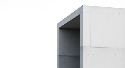 Fototapeta premium Abstract view of minimalist structure with strong geometric shapes against the bright white sky.