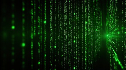 Digital green code streams converging on a central point