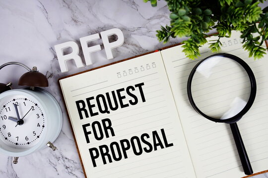 RFP - Request For Proposal acronym on notepad, Business concept background