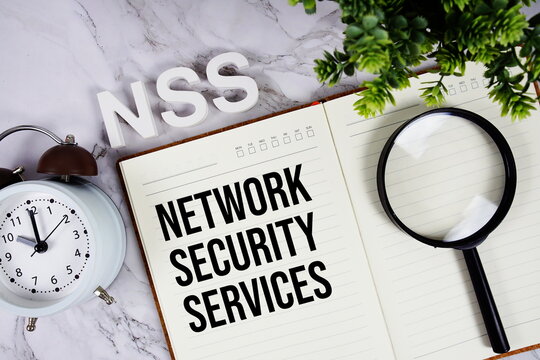NSS - Network Security Services acronym on notepad, Business concept background