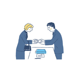 香典を手渡す喪服姿の女性と受け取る男性スタッフ