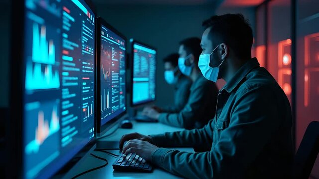 Exhibiting high quality visuals of expert cybersecurity response teams executing strategic digital defense operations and comprehensive threat analysis protocols in  Photo Stock  Concept  and empty sp