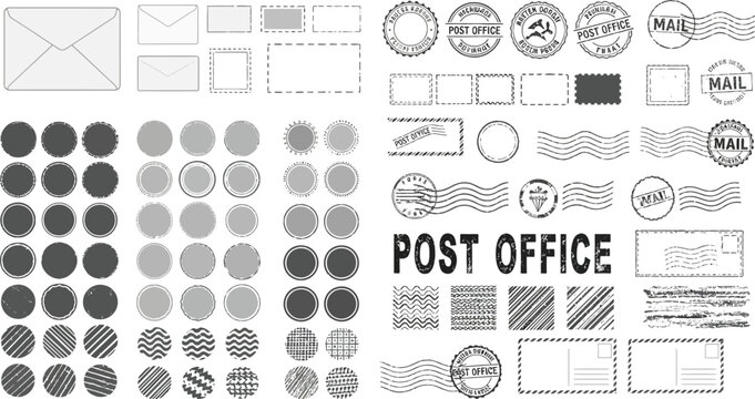 Vintage post office stamps and envelopes vector design elements for graphic design and scrapbooking projects