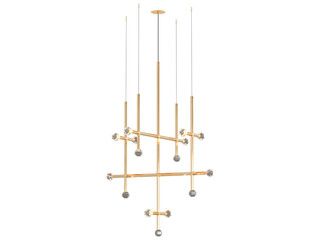 JOULLE 15-001 , Brass -Black-Silver / Clear crystal , Elegant Lighting Fixture Against black bachground 