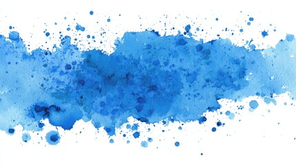 Obraz premium Abstract Blue Watercolor Splash Background - A horizontal composition with a textured blue watercolor splash featuring scattered splatter