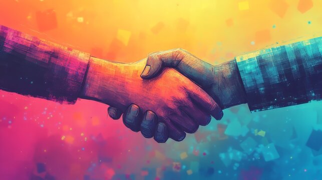 Building credibility and trust through teamwork and collaborative efforts symbolized by a virtual handshake.