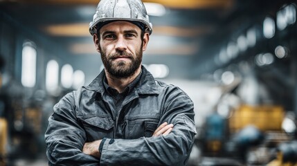 Obraz premium Confident industrial worker in a manufacturing plant.