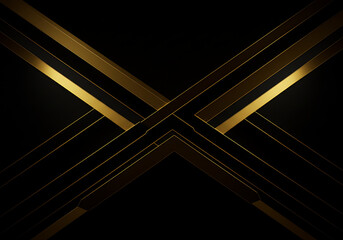Abstract geometric design featuring intersecting gold lines on a dark black background, creating a modern and luxurious aesthetic.