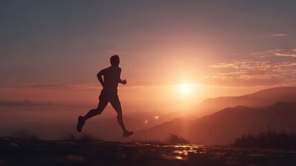 Runner crosses finish line at sunset