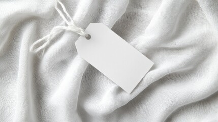 Clipped white fabric tag with space on white background . Mockup image