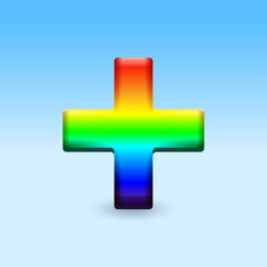 Obraz premium Rainbow medical cross — colorful healthcare symbol on blue background