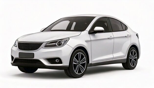 White Realistic car isolated on white background. . rendering