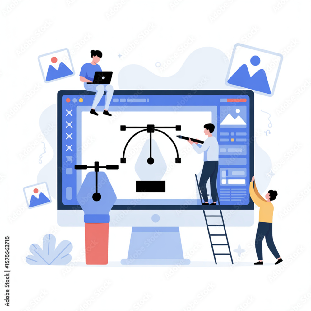 Fototapete creative team collaborating on a digital graphic design project, working with vector graphics on a c